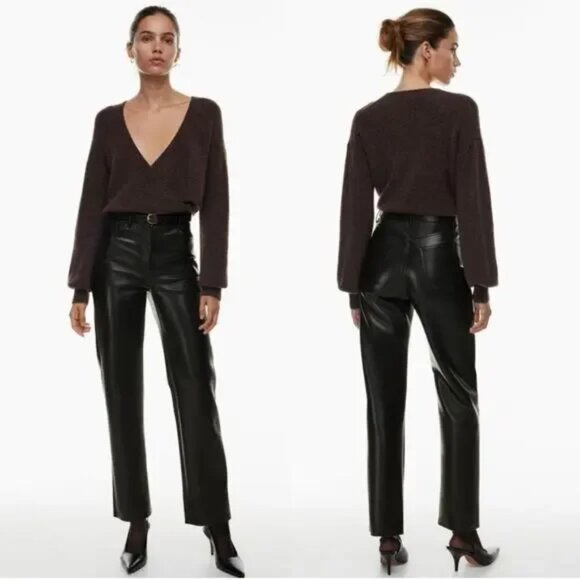 Aritzia Wilfred Melina Faux Leather Pants High Rise Straight Leg Minimal Vegan - Picture 1 of 10